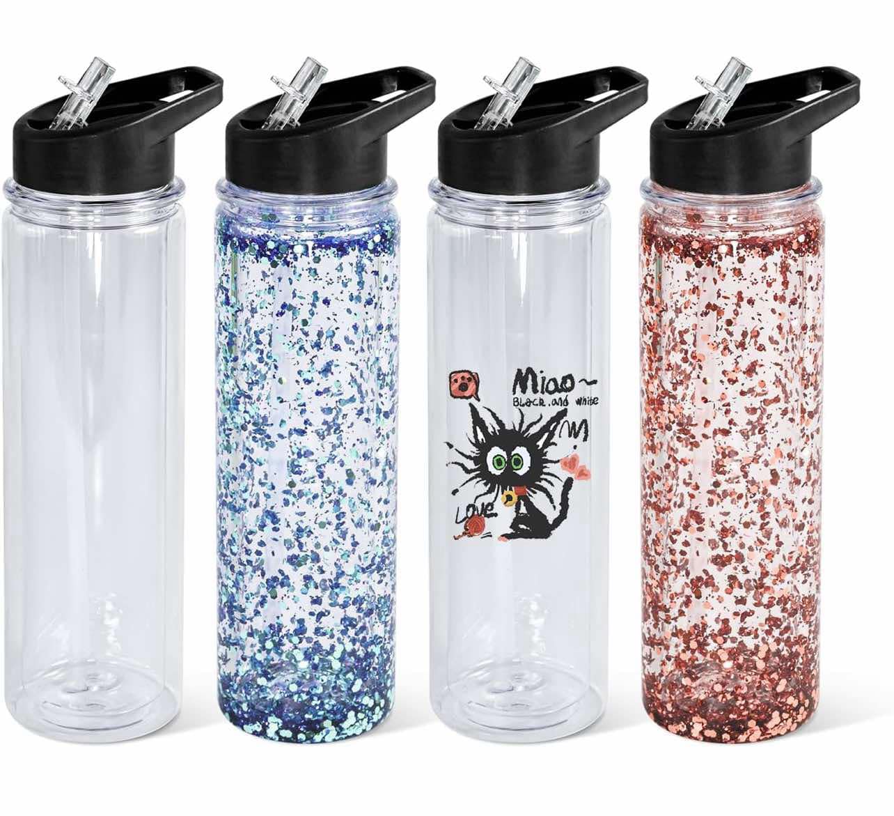 18oz Clear Snowglobe Water Bottle with  Flip Top Straw